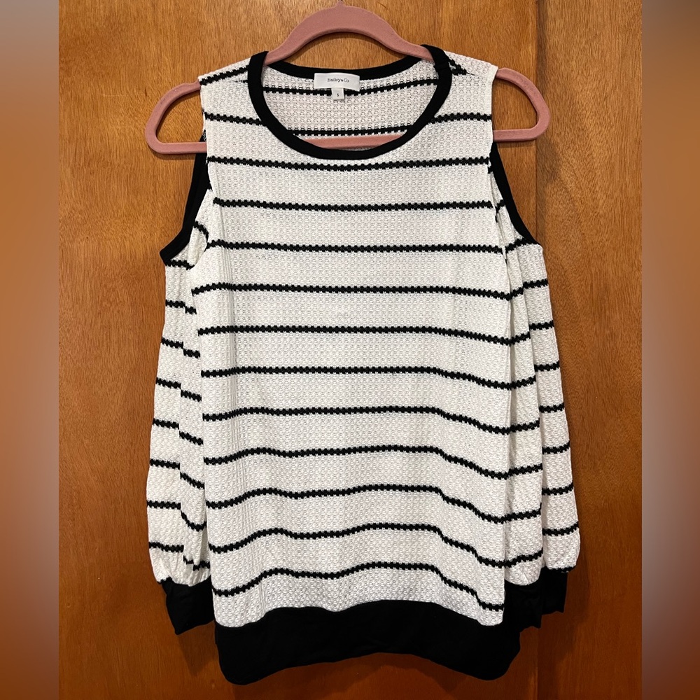 NWOT Cold shoulder Black and White Striped Sweater